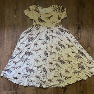 Posh Peanut short sleeve twirl dress - Beige with Dinosaurs